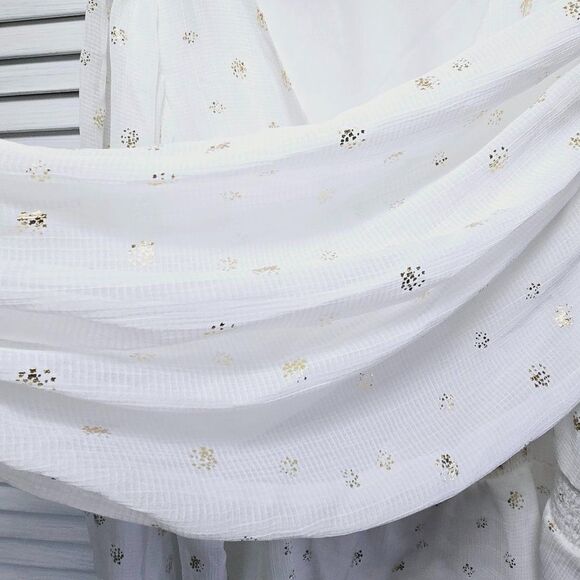 NWT VINCE CAMUTO WOMENS FOILED SMOCKED-HEM PUFF SLEEVES NEW IVORY TUNIC TOP L - Picture 5 of 11